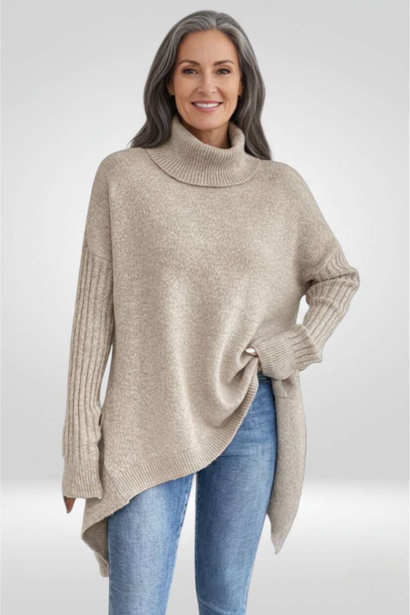 Laurel | Oversized Beige Turtleneck Sweater