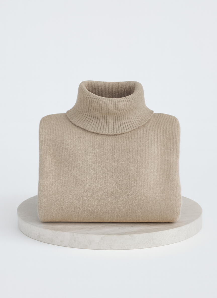 Laurel | Oversized Beige Turtleneck Sweater