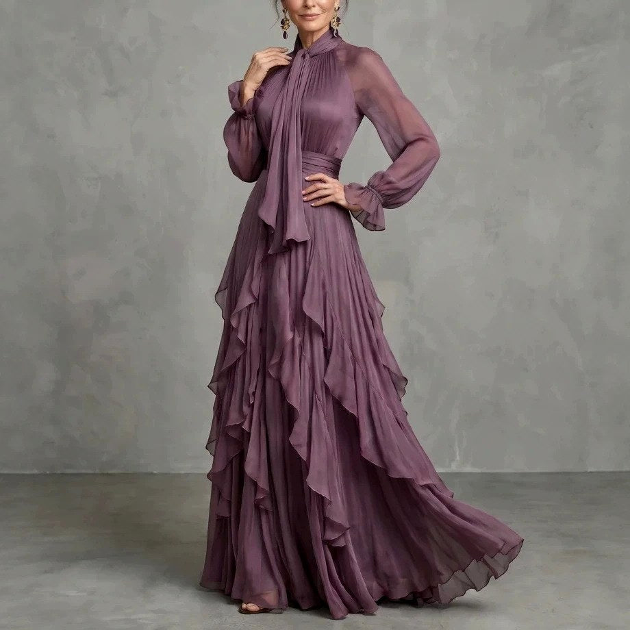 Romina - Women's Ruffled Chiffon Evening Dress