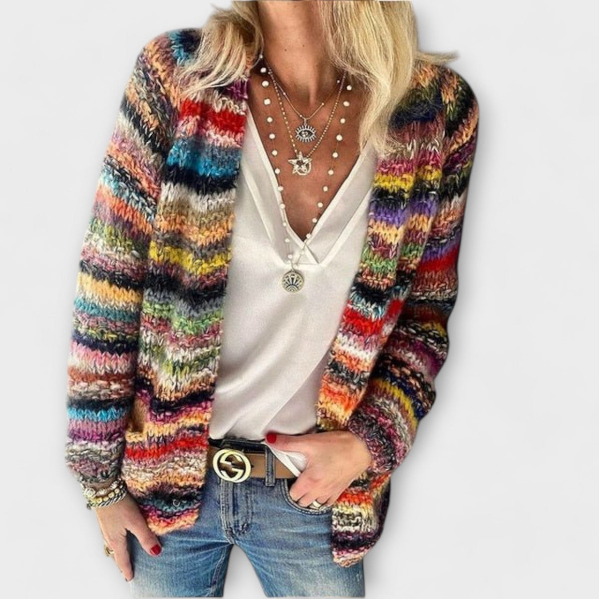 Mairead | Multicolor Open-Front Knit Cardigan