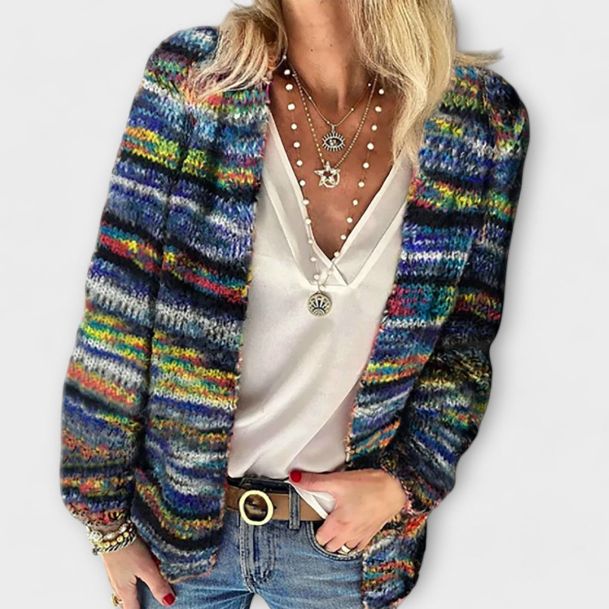 Mairead | Multicolor Open-Front Knit Cardigan