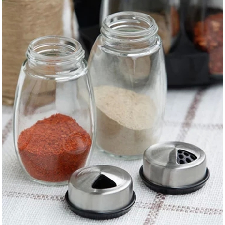 Rotating Spice Rack for Kitchen Cabinet and Counter with 6 Glass Shaker Jars and Organizer