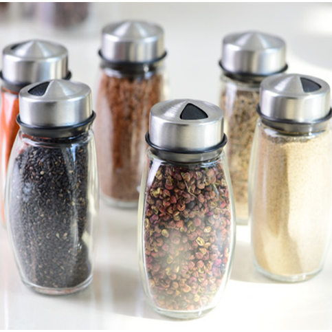 Rotating Spice Rack for Kitchen Cabinet and Counter with 6 Glass Shaker Jars and Organizer