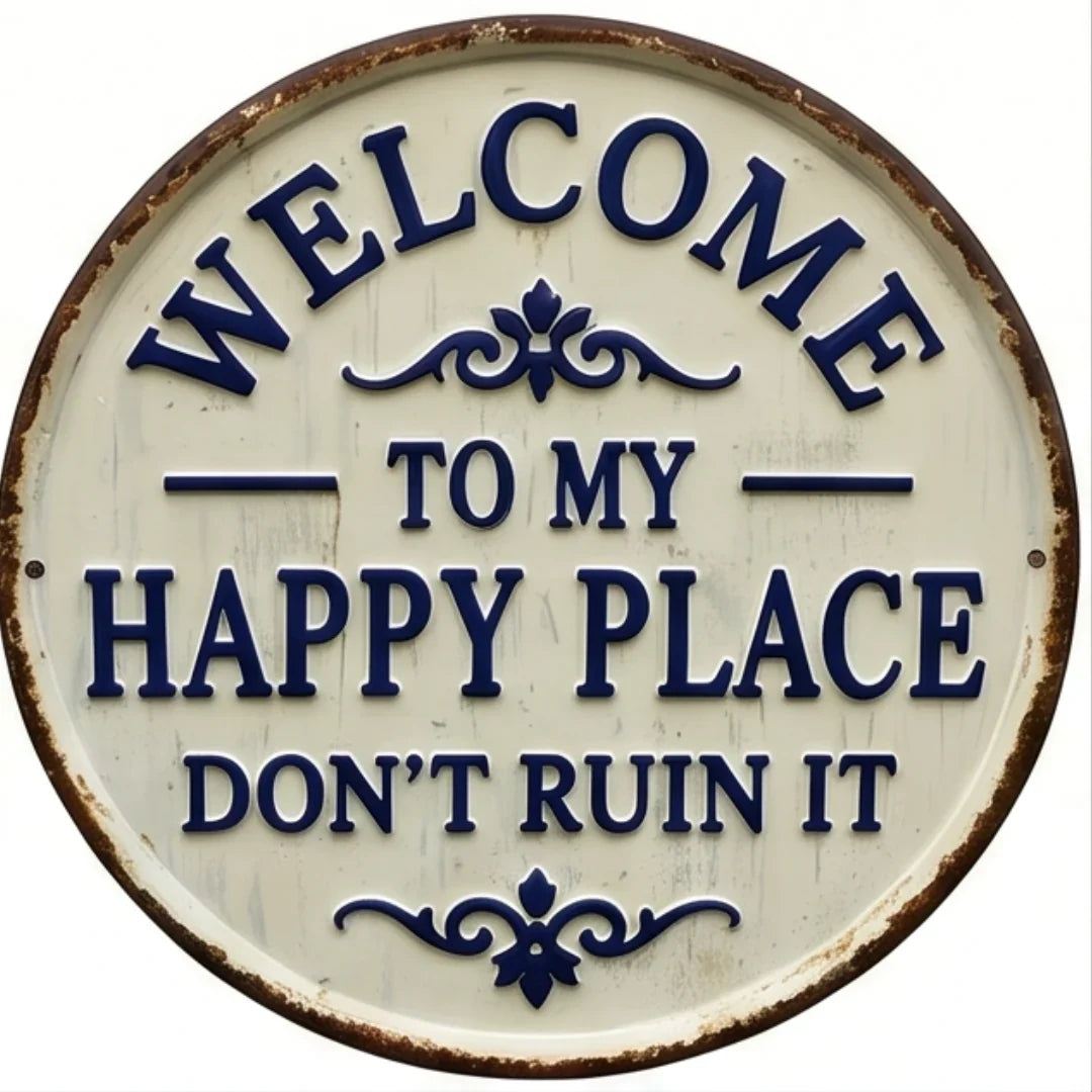 Round Metal Sign | Distressed Finish & Raised Lettering | 20 cm Diameter