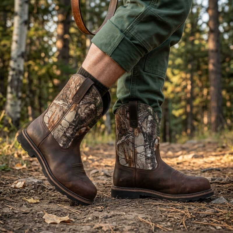 Round Toe Mid Calf Cowboy Boots for Men