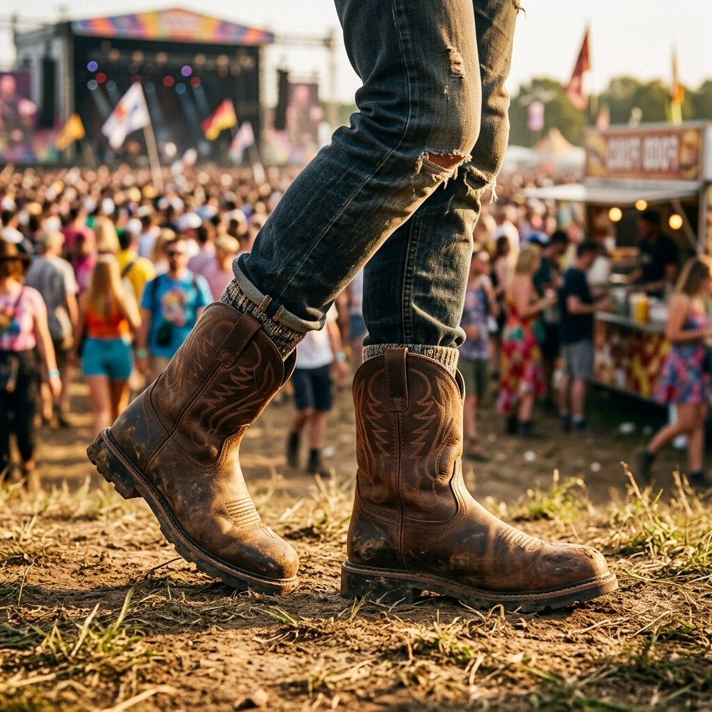 Round Toe Mid Calf Cowboy Boots for Men