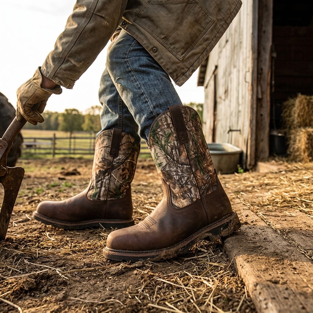 Round Toe Mid Calf Cowboy Boots for Men