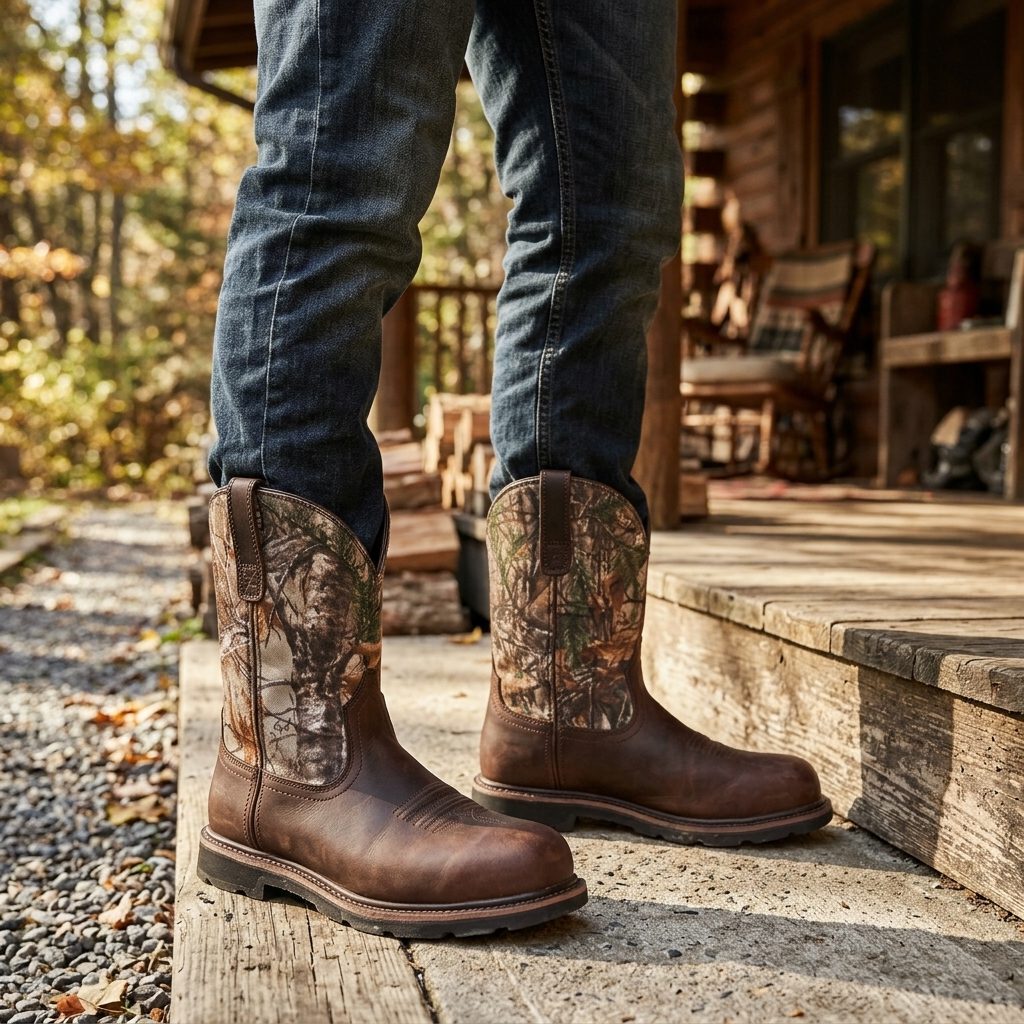Round Toe Mid Calf Cowboy Boots for Men