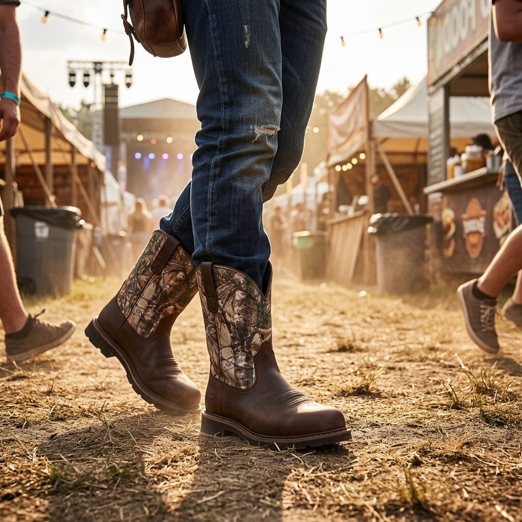 Round Toe Mid Calf Cowboy Boots for Men