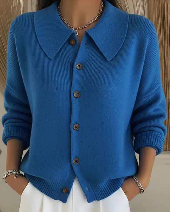 Roxana | Women's Ribbed Knit Button-Up Cardigan with Collar