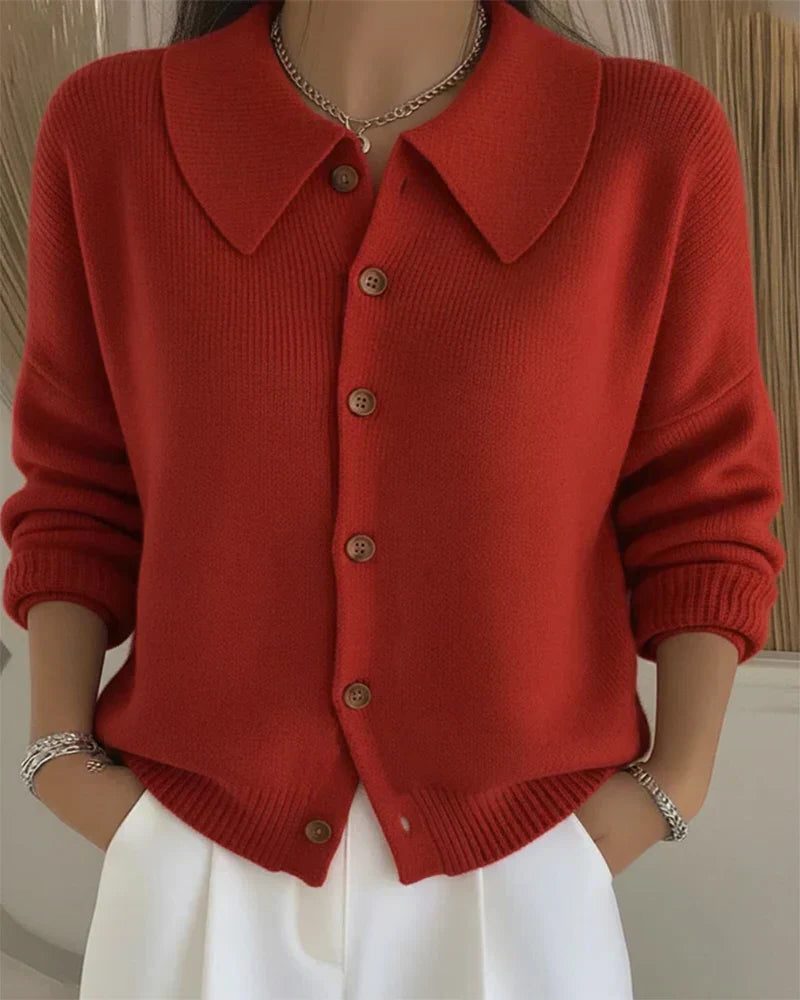 Roxana | Women's Ribbed Knit Button-Up Cardigan with Collar