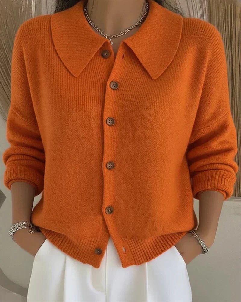 Roxana | Women's Ribbed Knit Button-Up Cardigan with Collar
