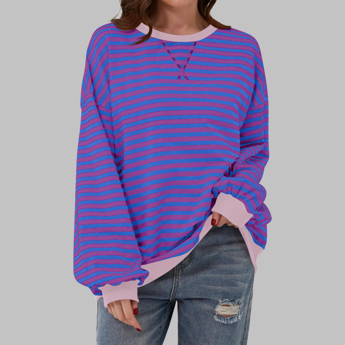 Alexa | Women's Striped Crewneck Sweatshirt Oversized Long Sleeve