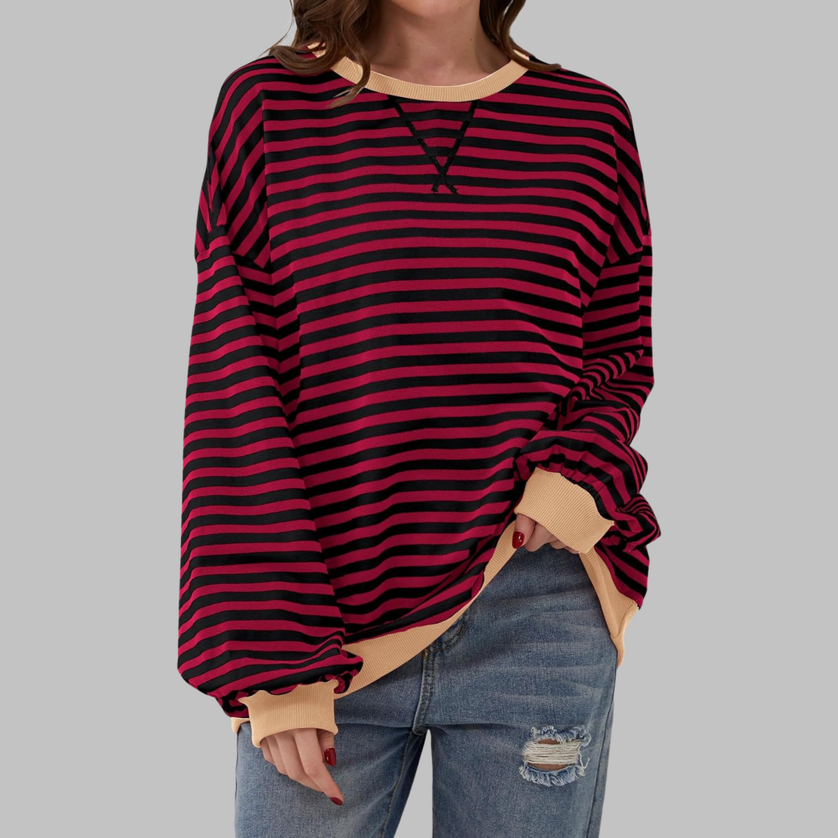 Alexa | Women's Striped Crewneck Sweatshirt Oversized Long Sleeve