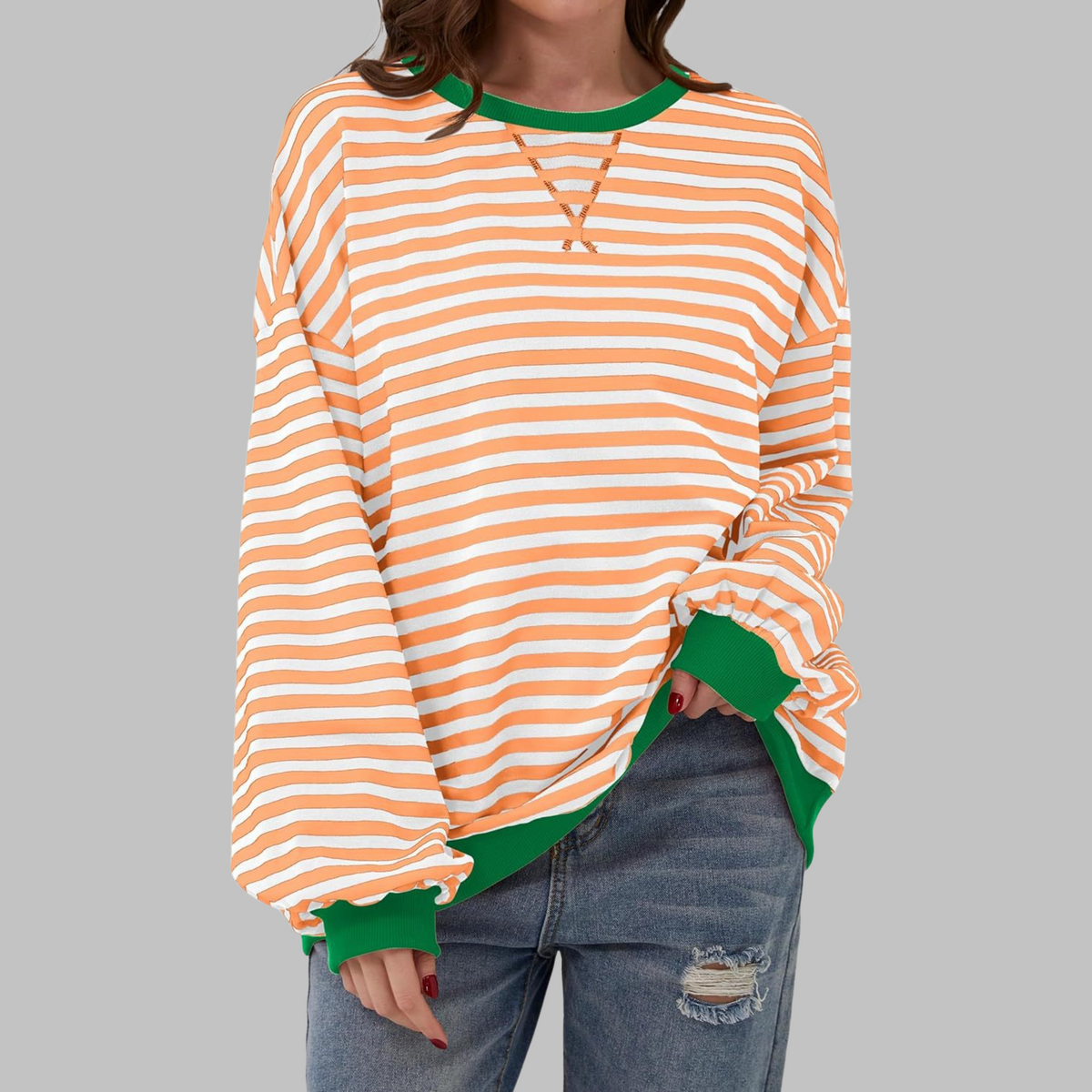 Alexa | Women's Striped Crewneck Sweatshirt Oversized Long Sleeve