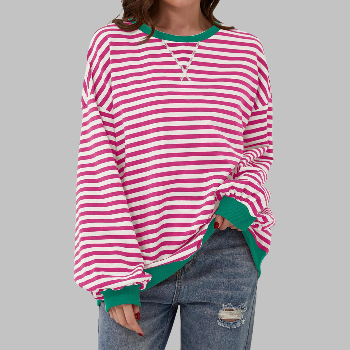 Alexa | Women's Striped Crewneck Sweatshirt Oversized Long Sleeve