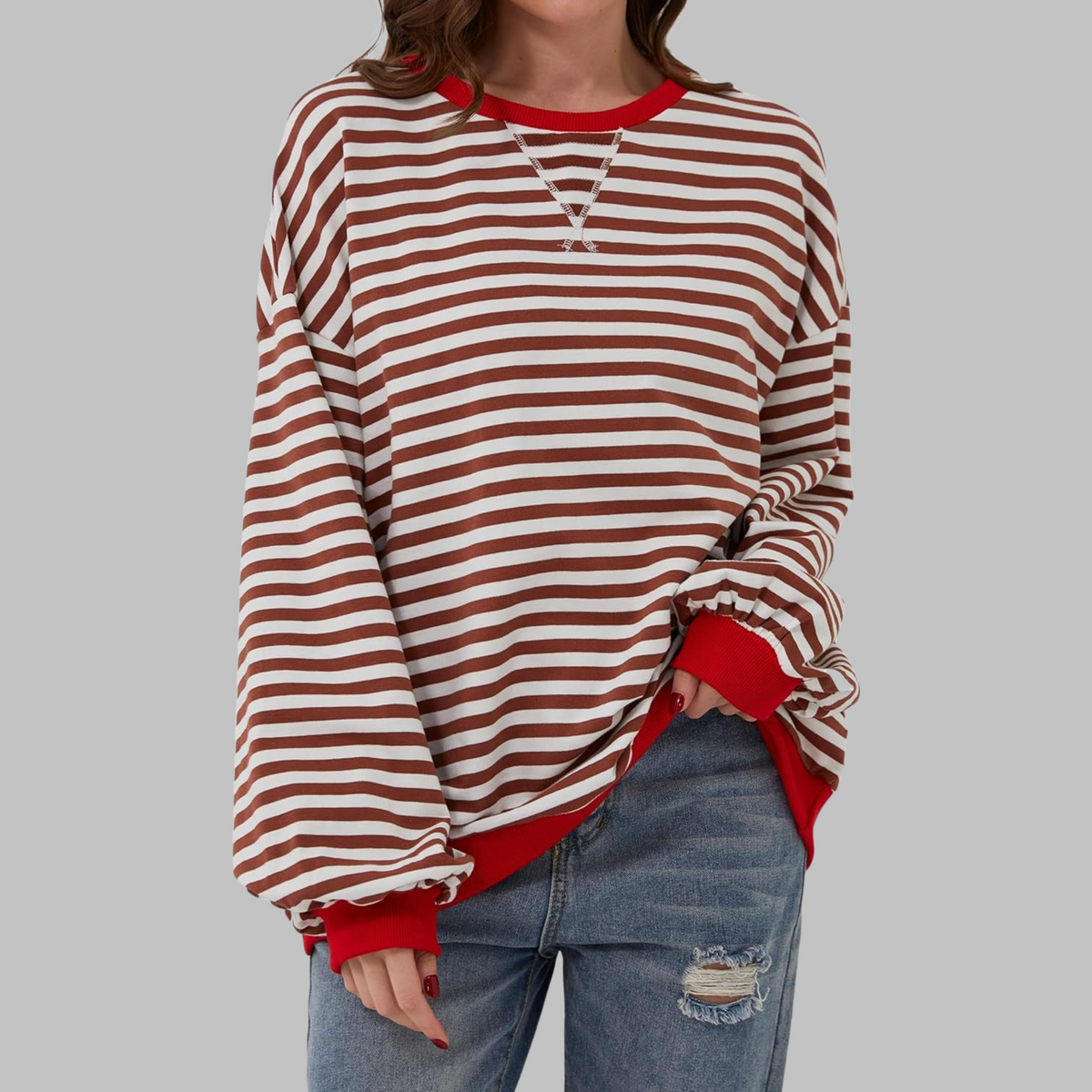 Alexa | Women's Striped Crewneck Sweatshirt Oversized Long Sleeve