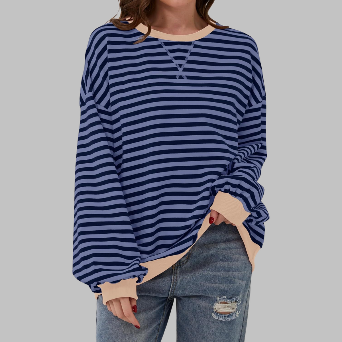 Alexa | Women's Striped Crewneck Sweatshirt Oversized Long Sleeve