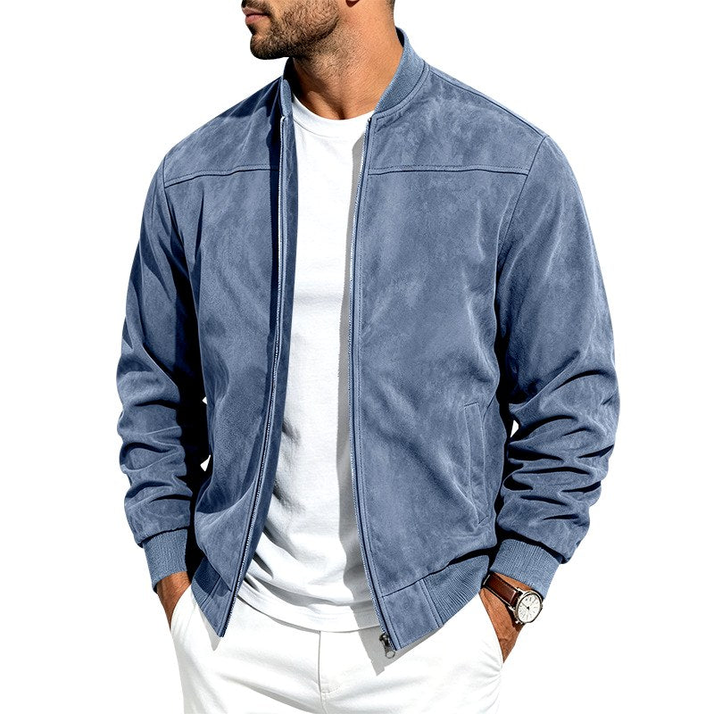 Ryan - Men's Suede Zip Jacket with Baseball Collar & Side Pockets