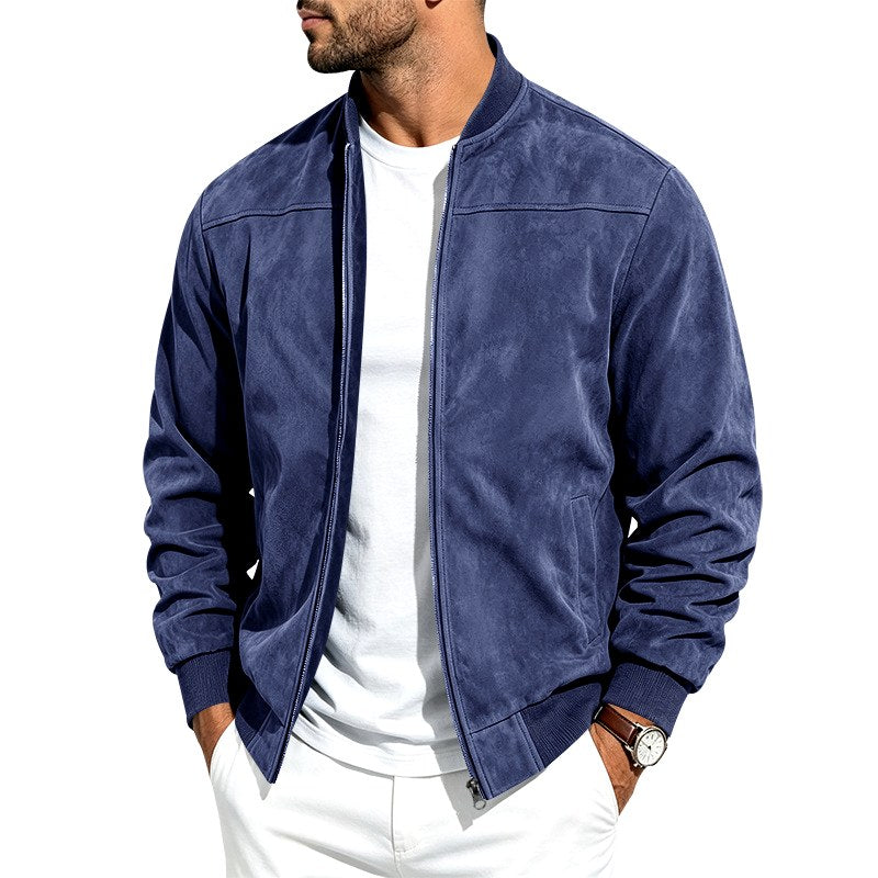 Ryan - Men's Suede Zip Jacket with Baseball Collar & Side Pockets