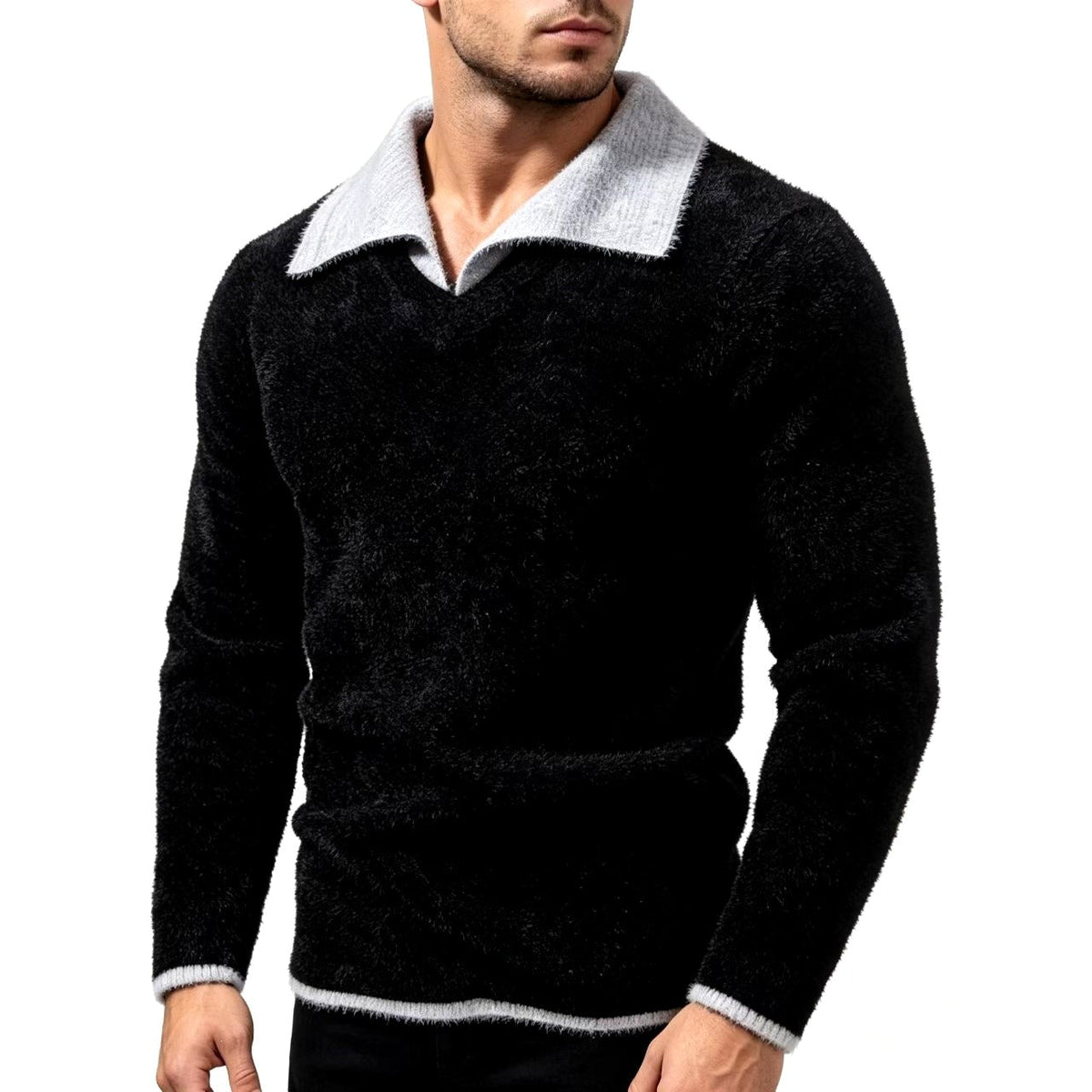 Ryan - Men's Textured V-Neck Polo Sweater