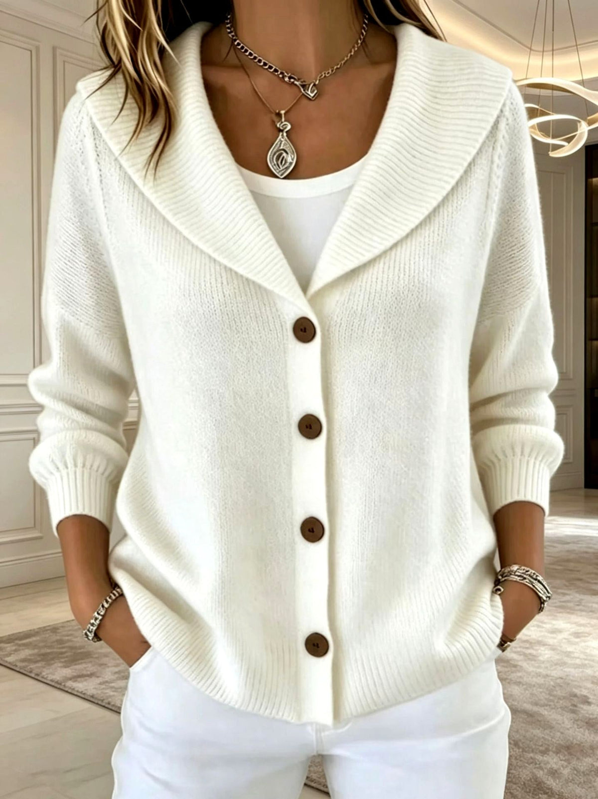 Sadie - Women's Shawl-Collar Button-Up Knit Cardigan