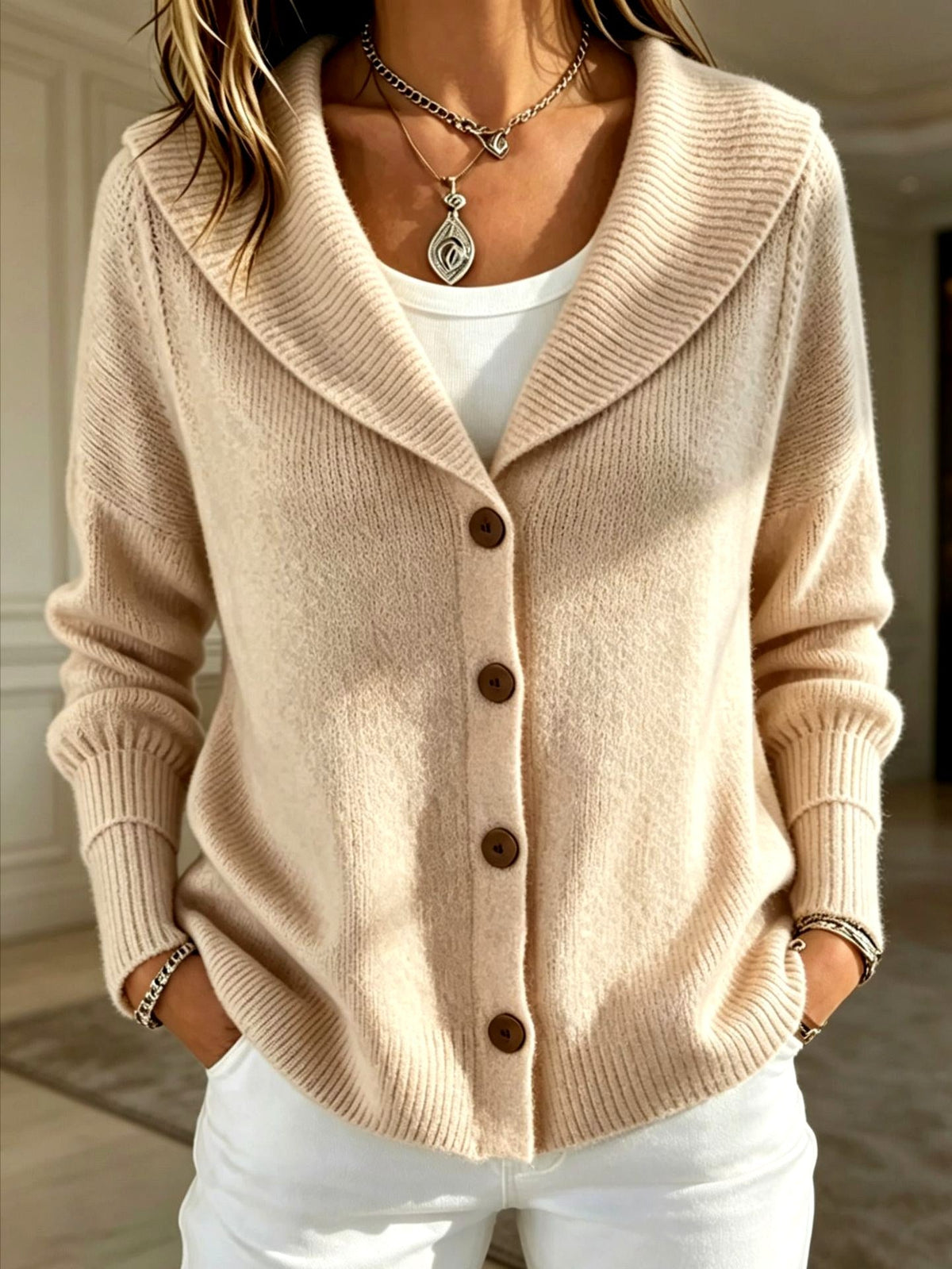 Sadie - Women's Shawl-Collar Button-Up Knit Cardigan