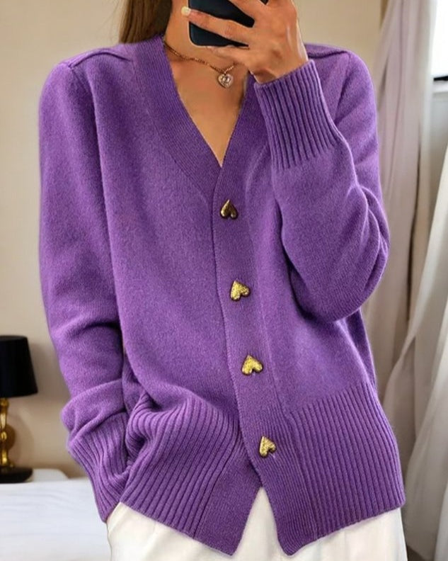 Sarah | Women's Lightweight Knit Sweater V Neck Button Front