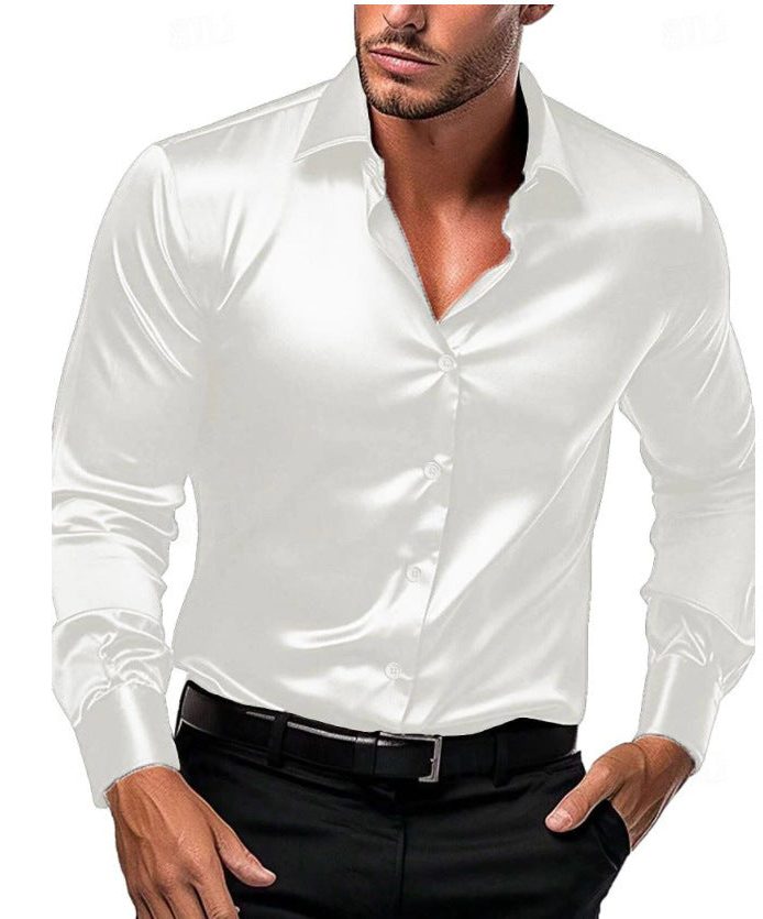 Satin Slim Fit Button-Down Shirt for Men
