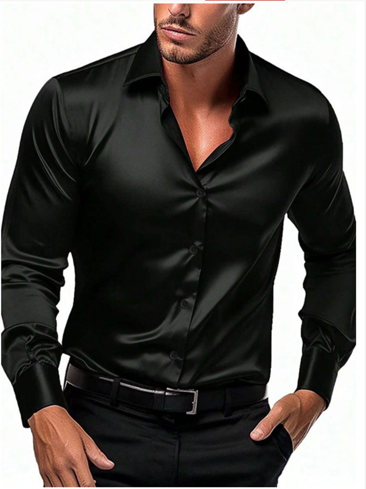 Satin Slim Fit Button-Down Shirt for Men