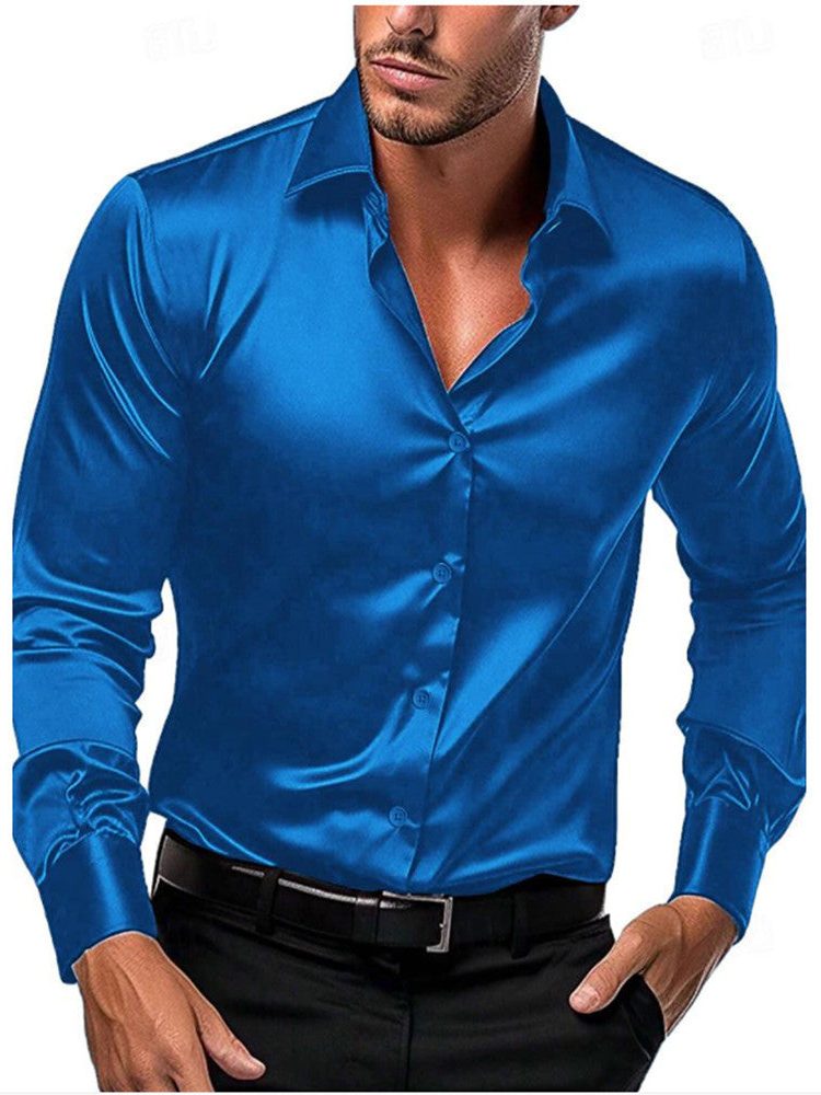 Satin Slim Fit Button-Down Shirt for Men