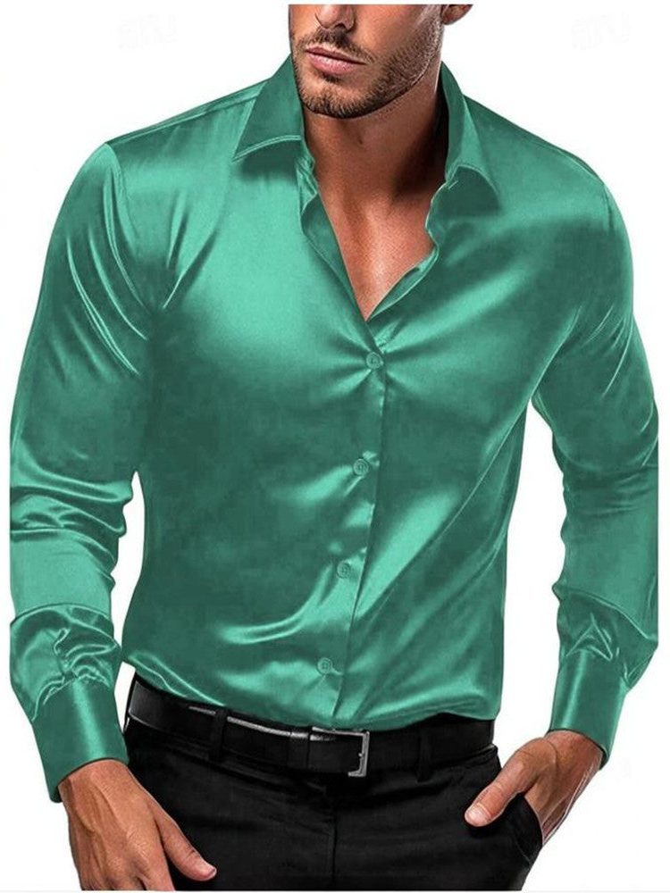 Satin Slim Fit Button-Down Shirt for Men