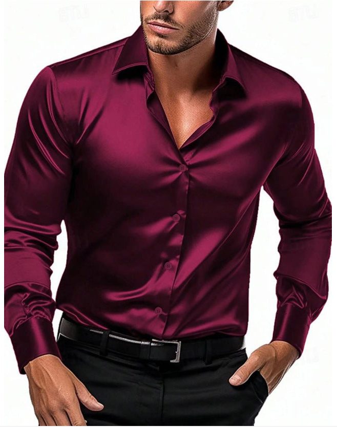 Satin Slim Fit Button-Down Shirt for Men