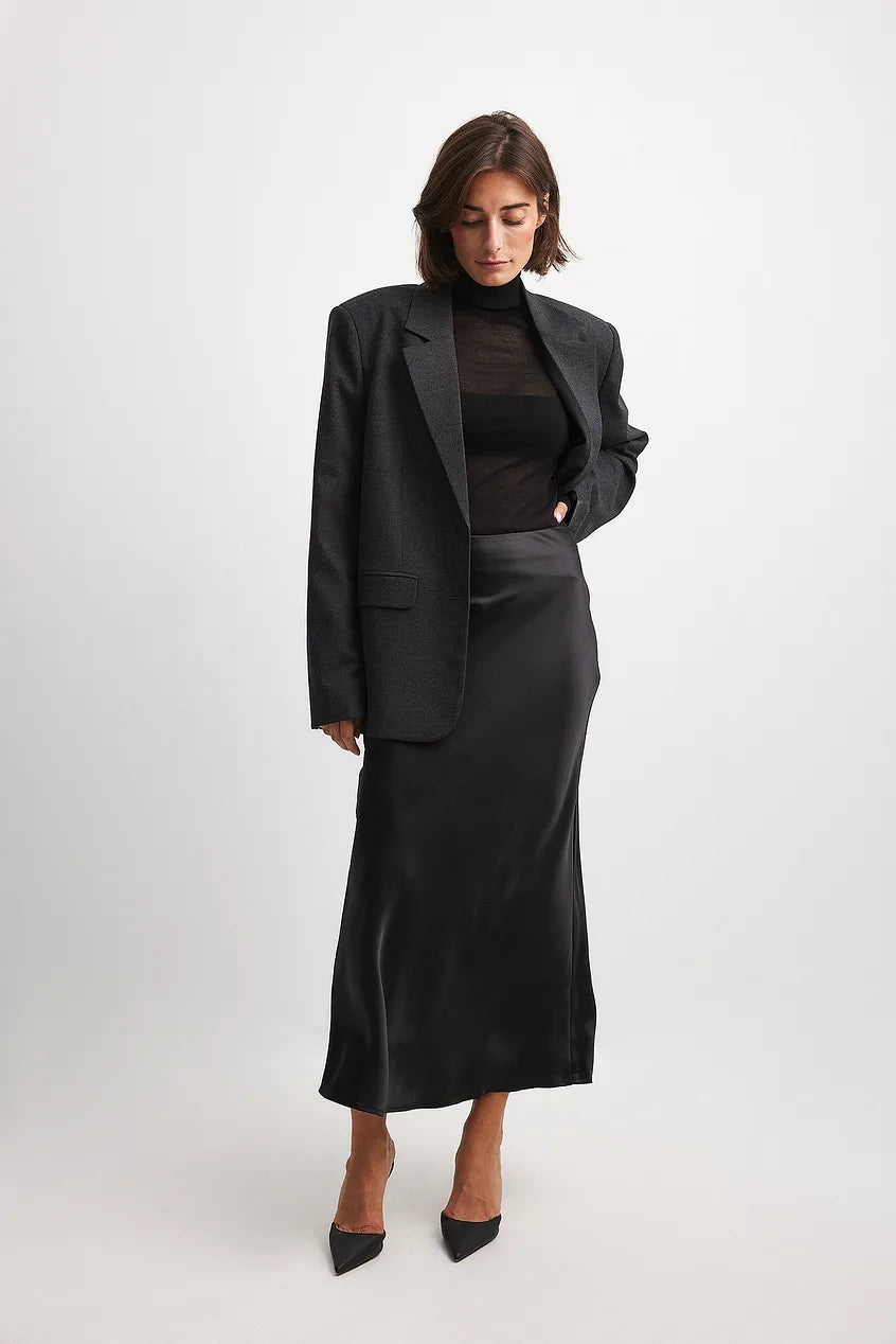 Women's Satin Midi Skirt | High Waisted A-Line Skirt