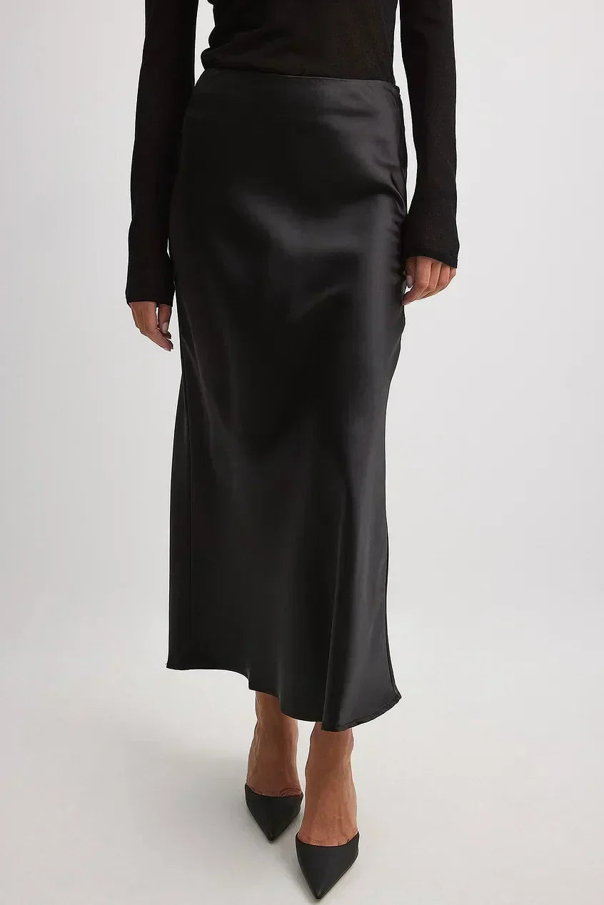 Women's Satin Midi Skirt | High Waisted A-Line Skirt