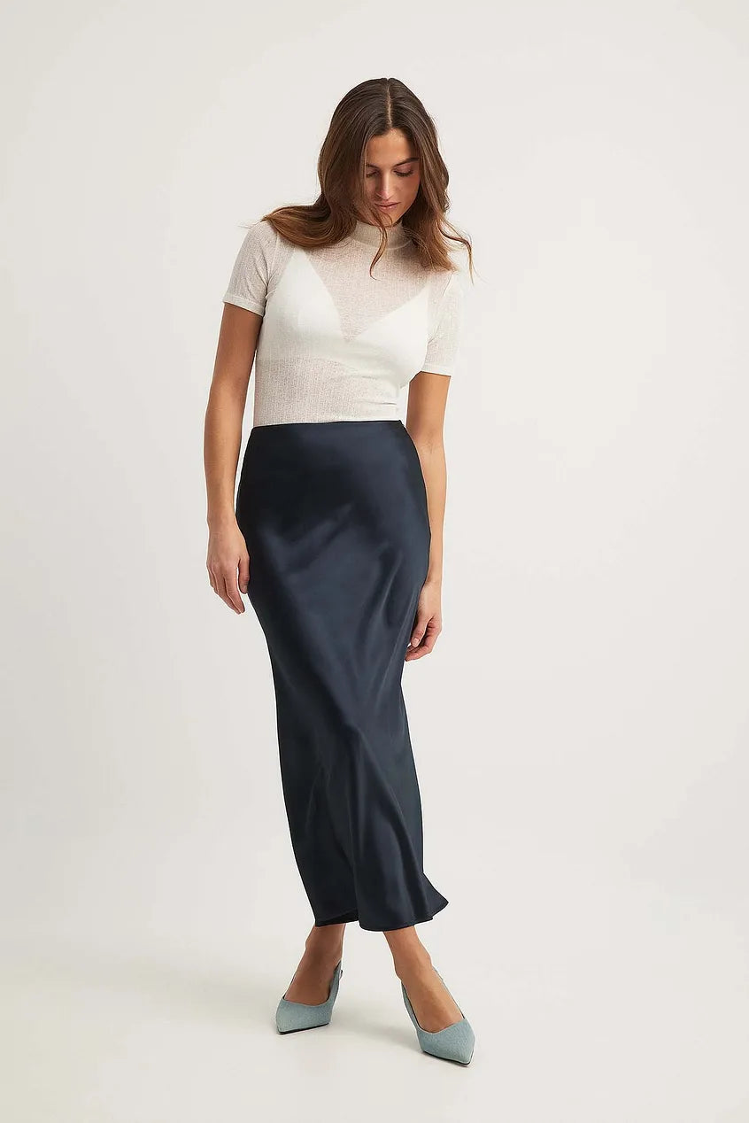 Women's Satin Midi Skirt | High Waisted A-Line Skirt
