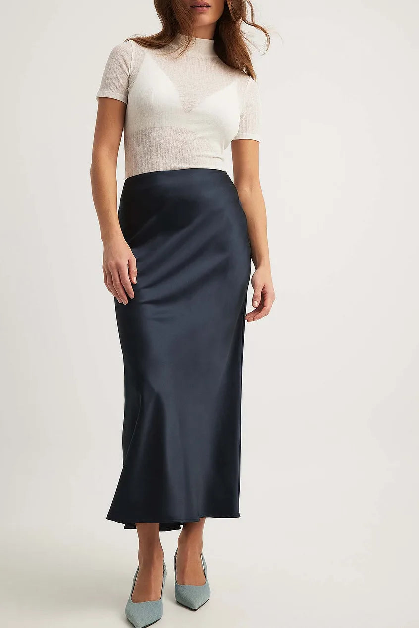 Women's Satin Midi Skirt | High Waisted A-Line Skirt