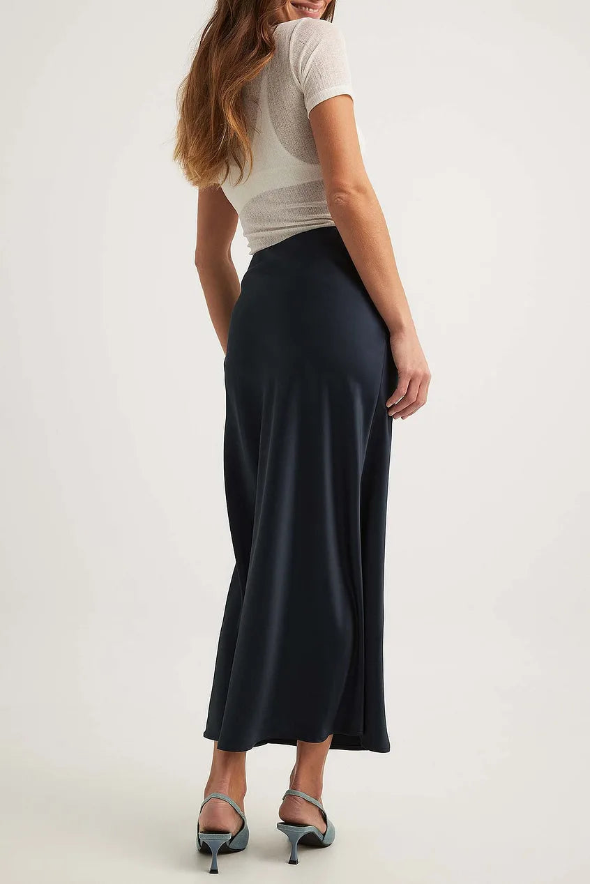 Women's Satin Midi Skirt | High Waisted A-Line Skirt
