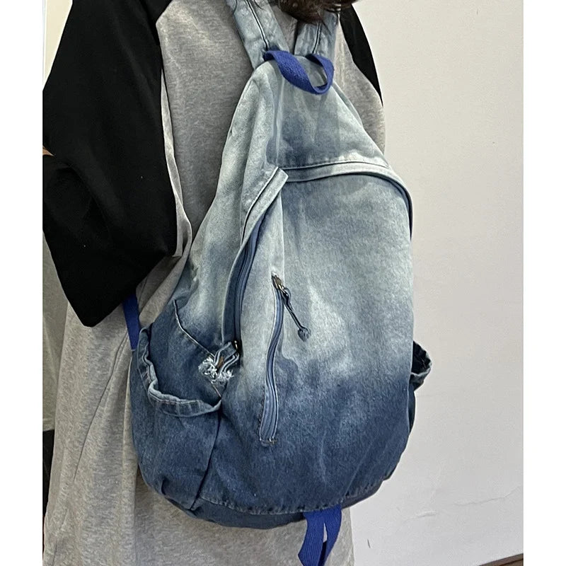 School Backpack | Denim Star Appliqué & Padded Adjustable Straps