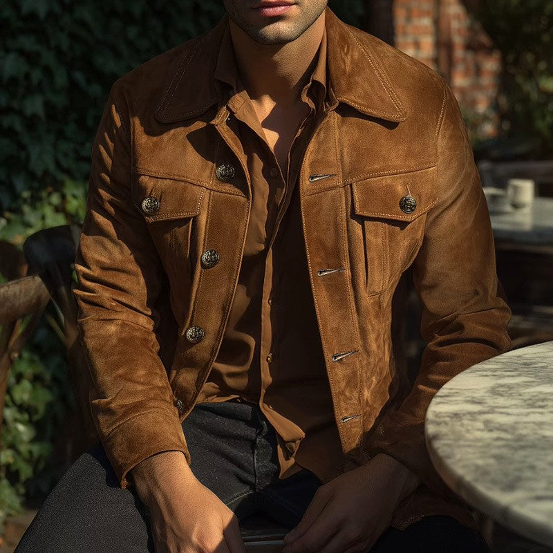 Scott - Men's Suede Button-Up Utility Jacket