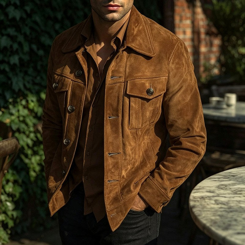 Scott - Men's Suede Button-Up Utility Jacket