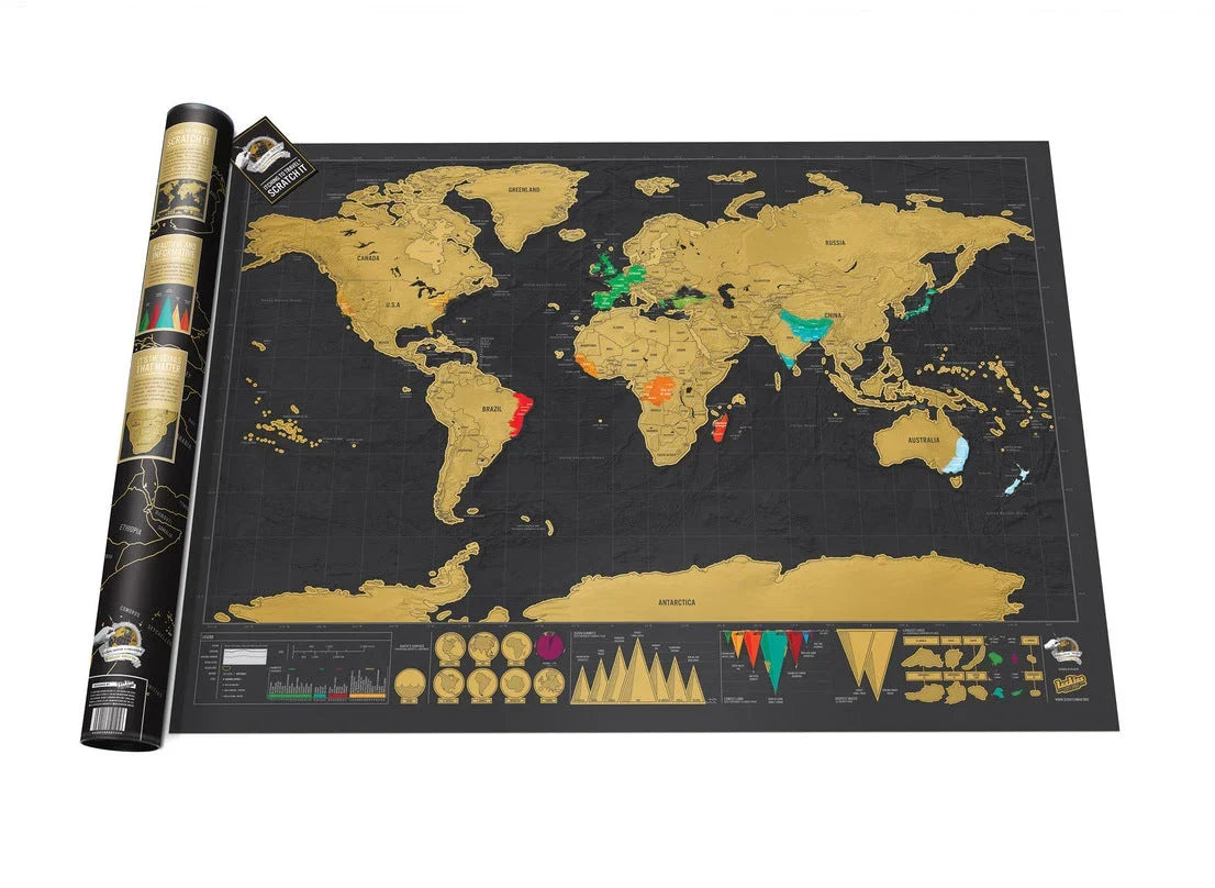 Scratch-Off World Map | Gold Foil & Colorful Countries