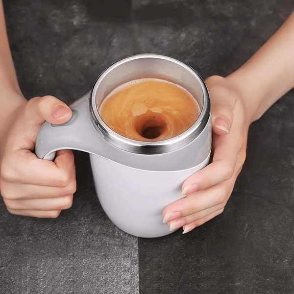 Self Stirring Coffee Mug with Stainless Steel Interior Rechargeable Automatic Cup and Lid