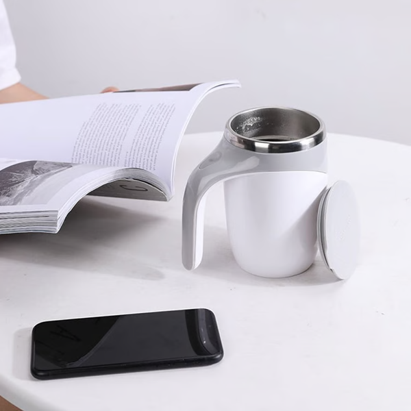 Self Stirring Coffee Mug with Stainless Steel Interior Rechargeable Automatic Cup and Lid