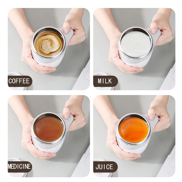 Self Stirring Coffee Mug with Stainless Steel Interior Rechargeable Automatic Cup and Lid