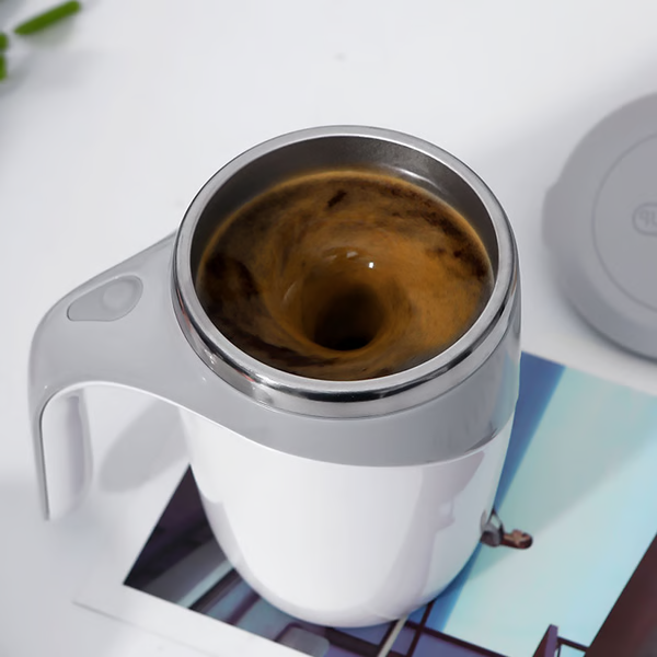 Self Stirring Coffee Mug with Stainless Steel Interior Rechargeable Automatic Cup and Lid