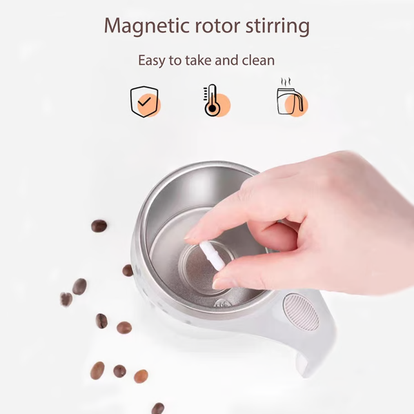 Self Stirring Coffee Mug with Stainless Steel Interior Rechargeable Automatic Cup and Lid