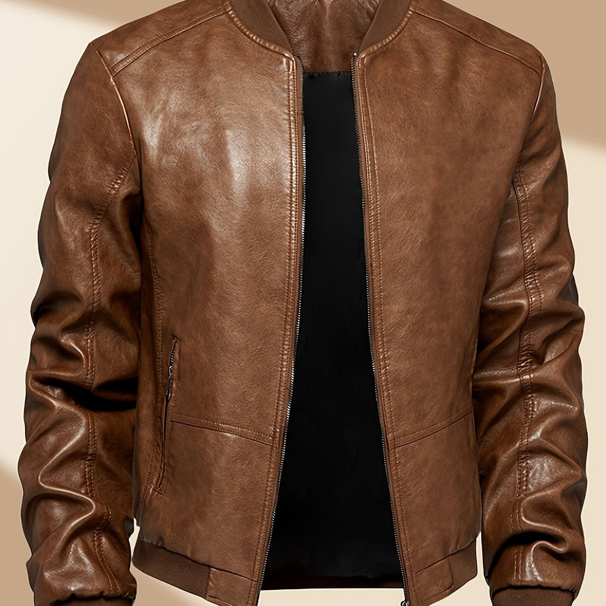 James | Men's PU Leather Bomber Jacket Zip Up