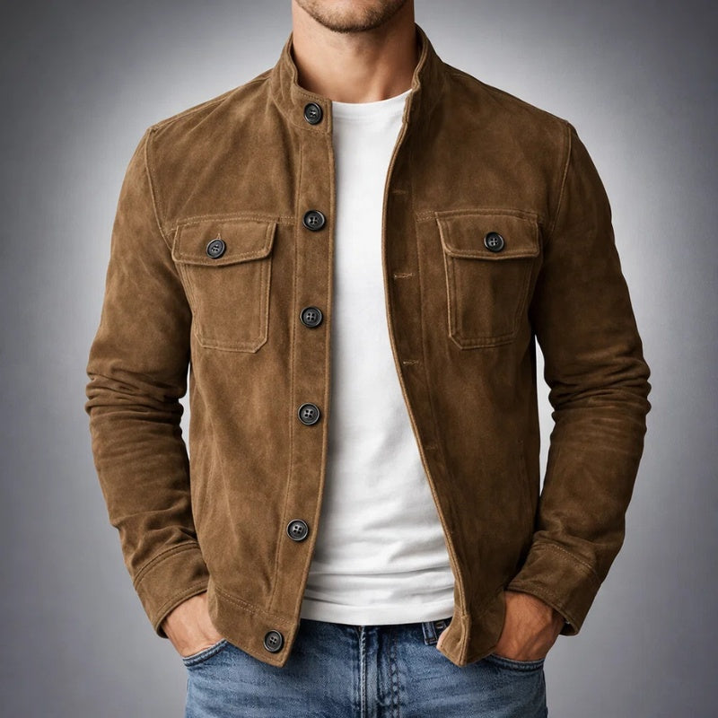 Frank | Men's Suede Military Jacket Stand Collar Pockets