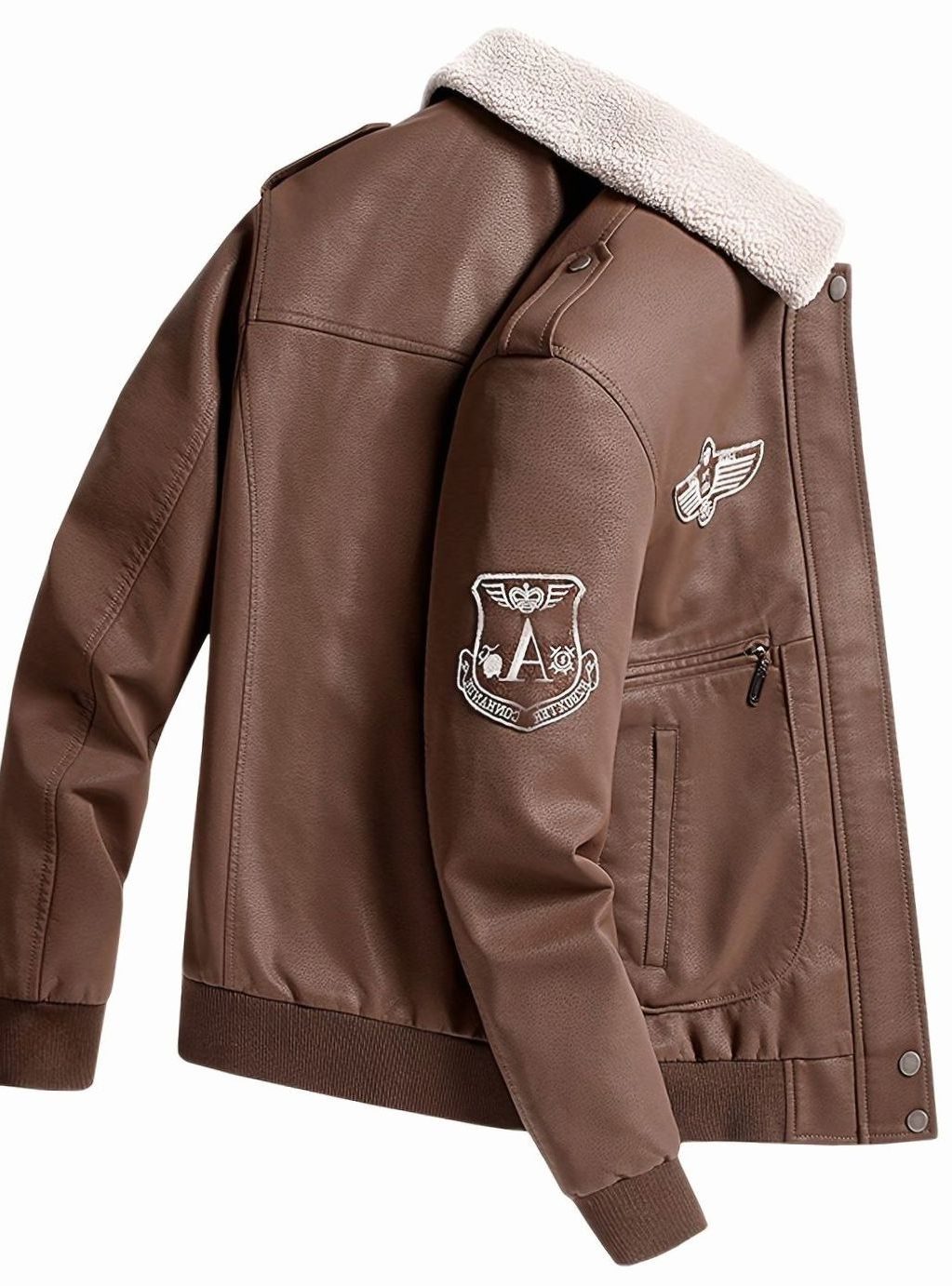 Faux Leather Bomber Jacket with Sherpa Collar for Men